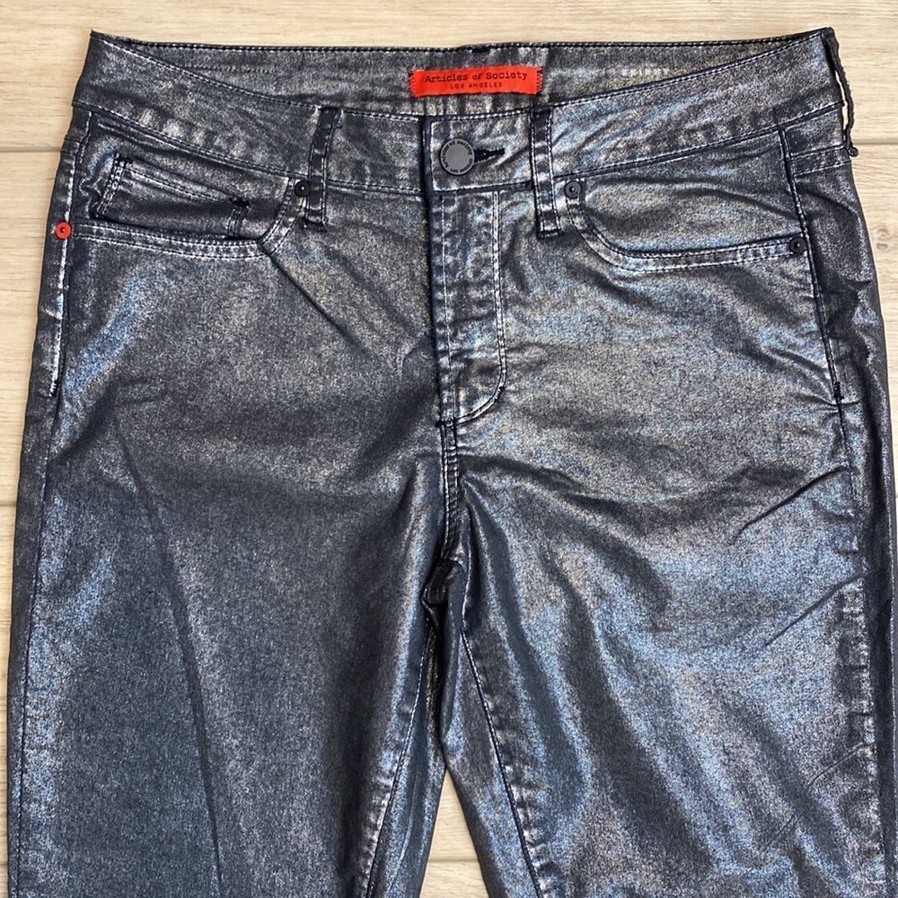Articles‎ Of Society Foil Coated Skinny Jeans Cyberpunk Whimsigoth Pants - Picture 3 of 17